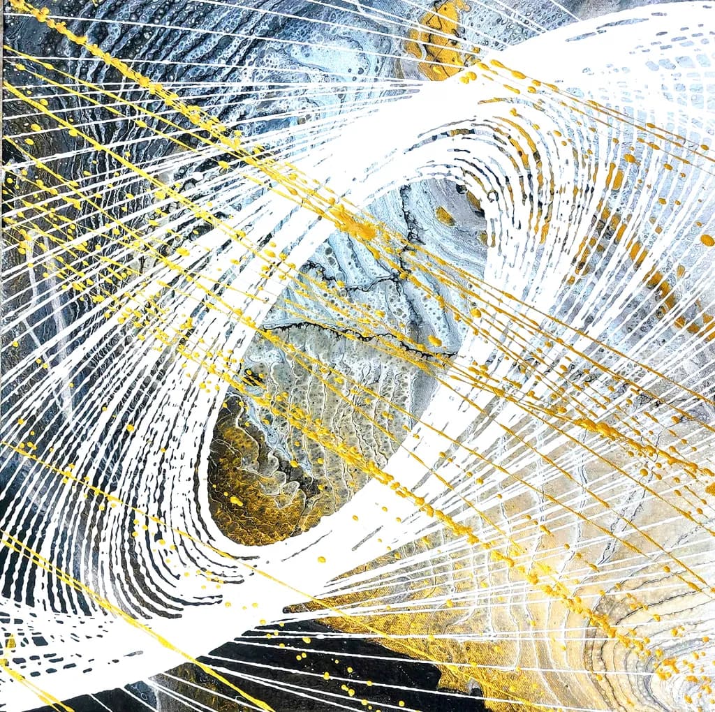 Ethereal Whirlwind: A Dance of Gold and Silver in Abstract Motion