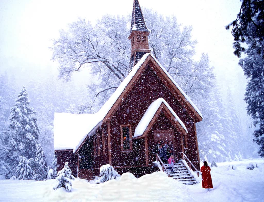Winter's Embrace: A Serene Church Amidst the Snowy Landscape