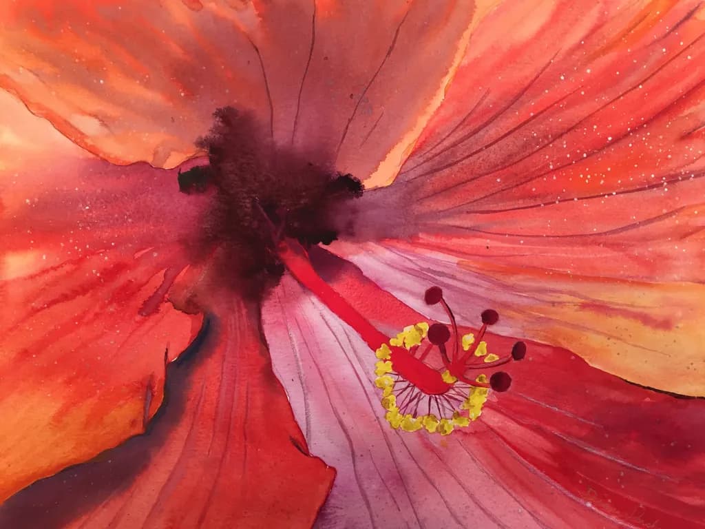 Vibrant Hibiscus Symphony: A Watercolor Dance of Color and Light