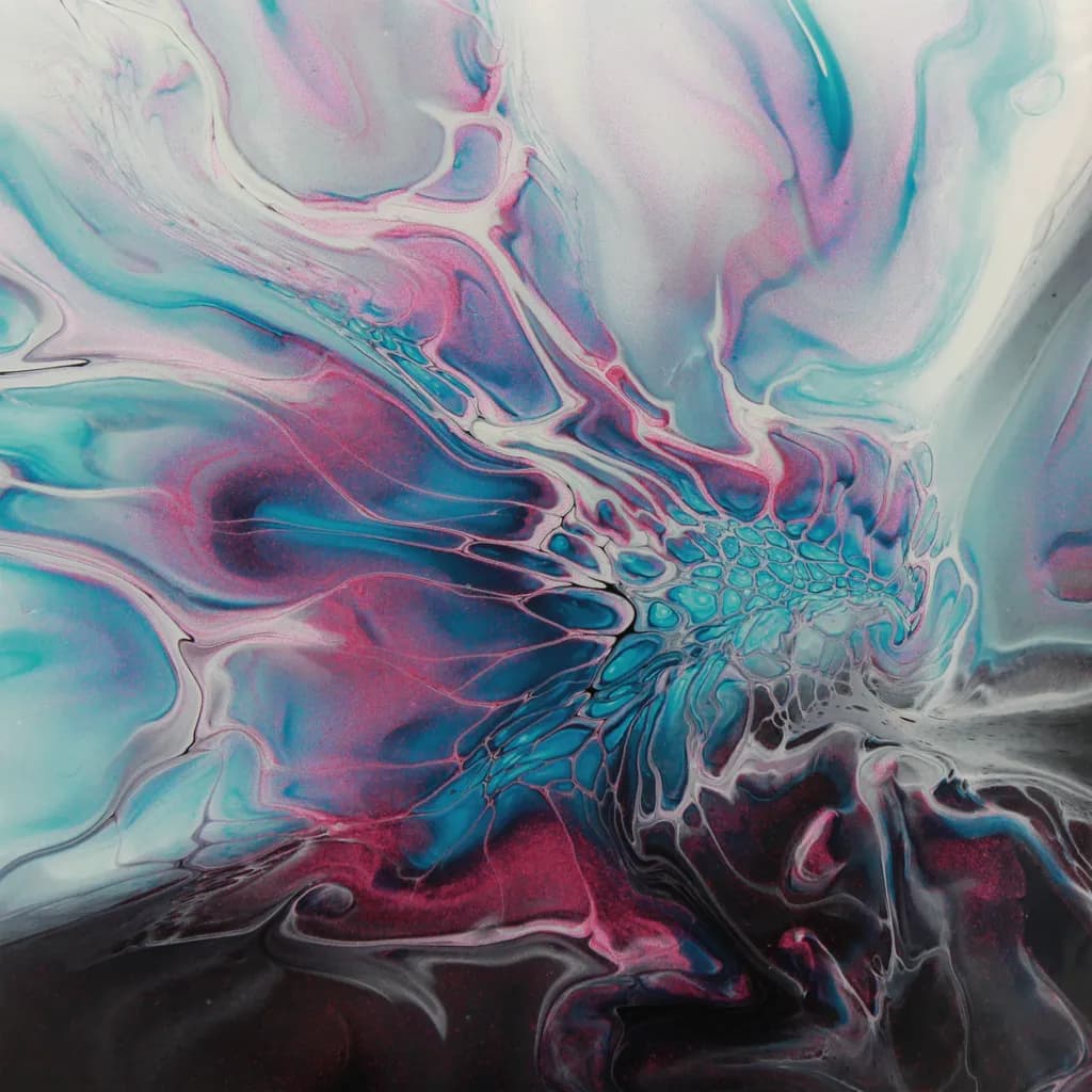 Celestial Whispers: A Dance of Aqua and Magenta in Abstract Fluid Art
