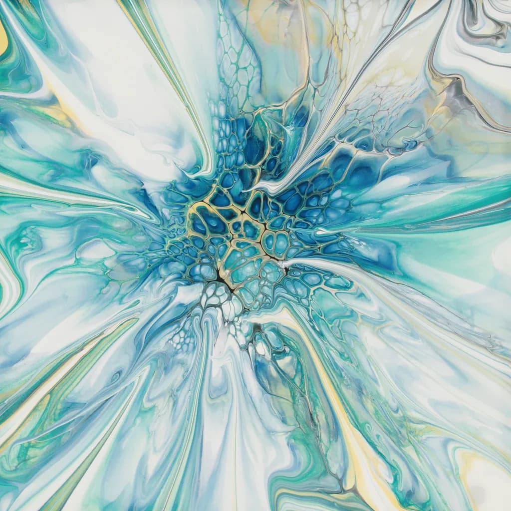 Celestial Flow: A Dance of Aqua and Gold in Abstract Artistry