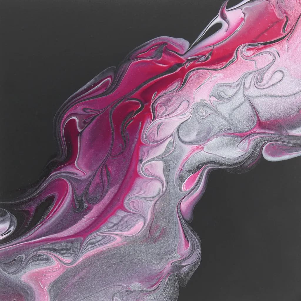 Ethereal Flow: A Dance of Pink and Silver on Black Canvas