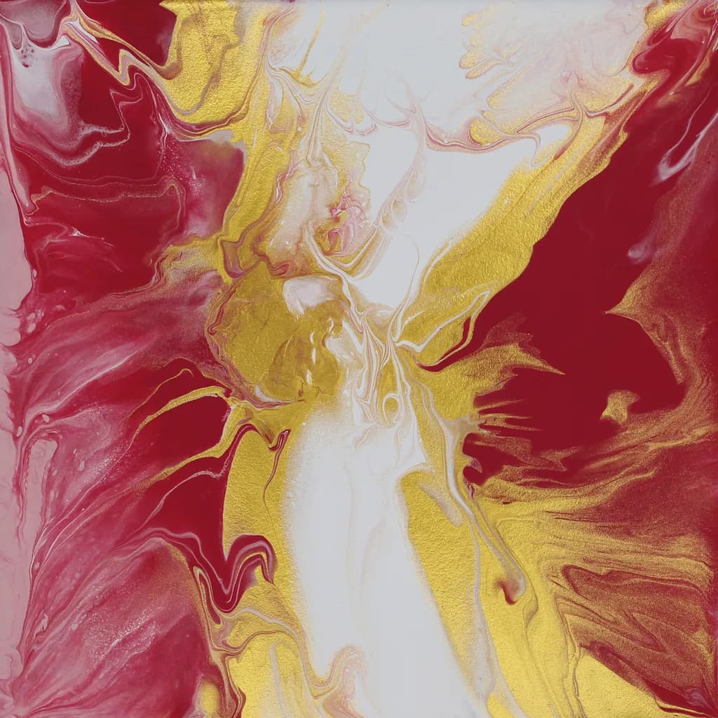 Radiant Embrace: A Dance of Red and Gold in Fluid Artistry