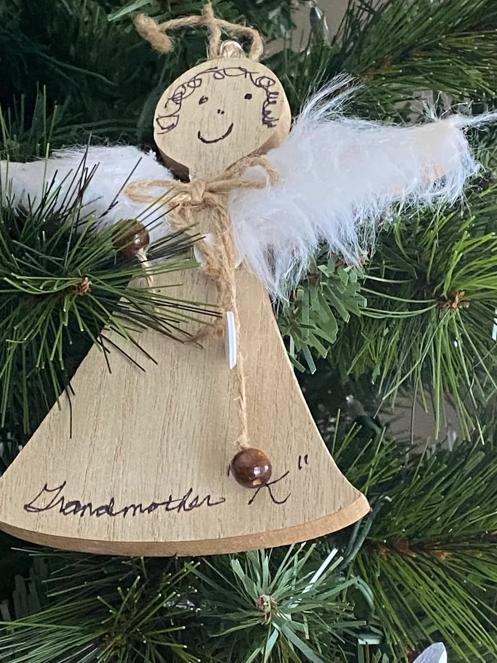 Whimsical Wooden Angel Ornament: A Cherished Tribute to Grandmother K