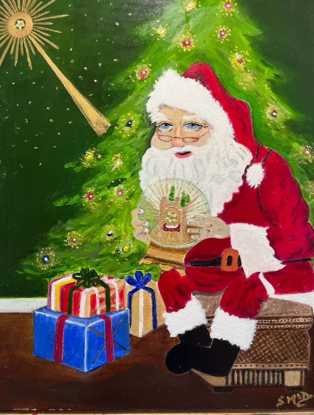 Whimsical Santa Amidst Christmas Cheer: A Festive Holiday Painting