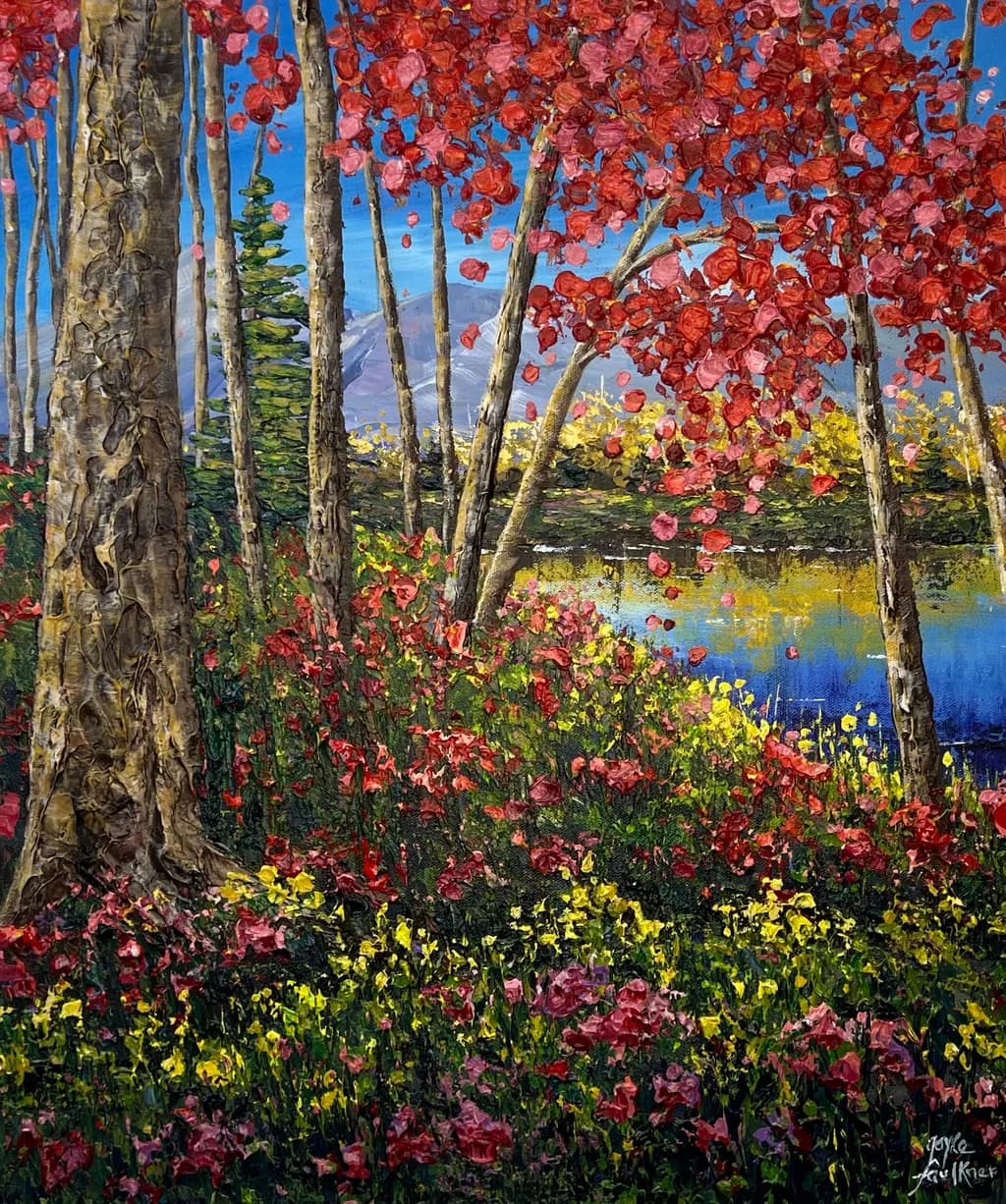 Vibrant Reflections: A Lush Landscape of Blossoms and Tranquil Waters