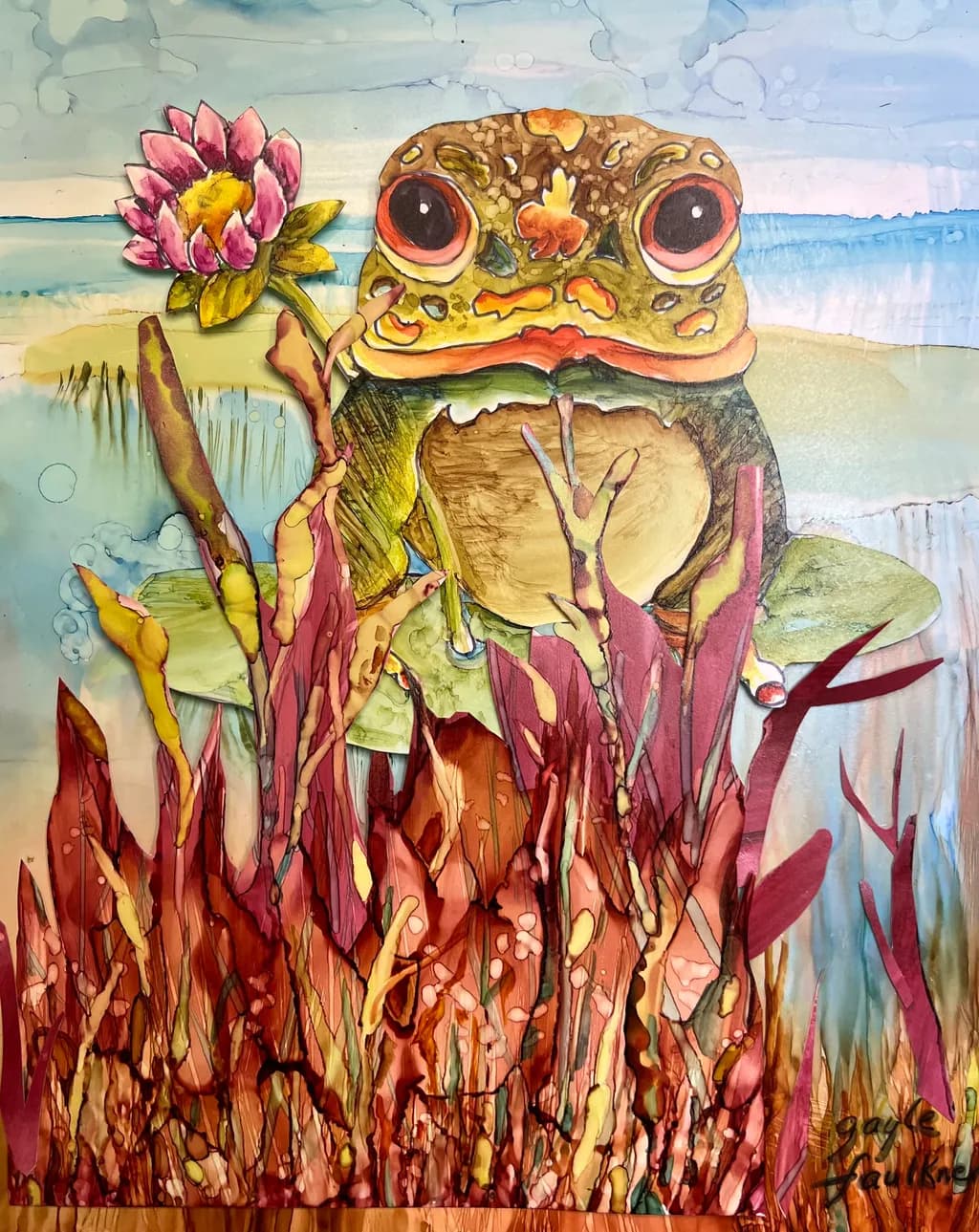 Whimsical Frog Amidst Blossoms: A Vibrant Dance of Nature's Colors