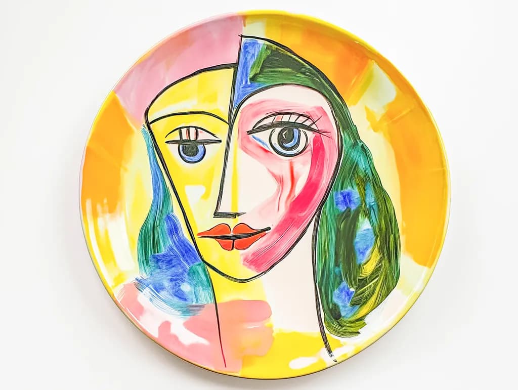 Vibrant Duality: A Colorful Portrait Plate Celebrating Artistic Expression