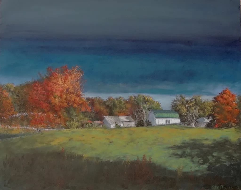 Autumn Serenity: A Tranquil Landscape of Farmland and Vibrant Colors