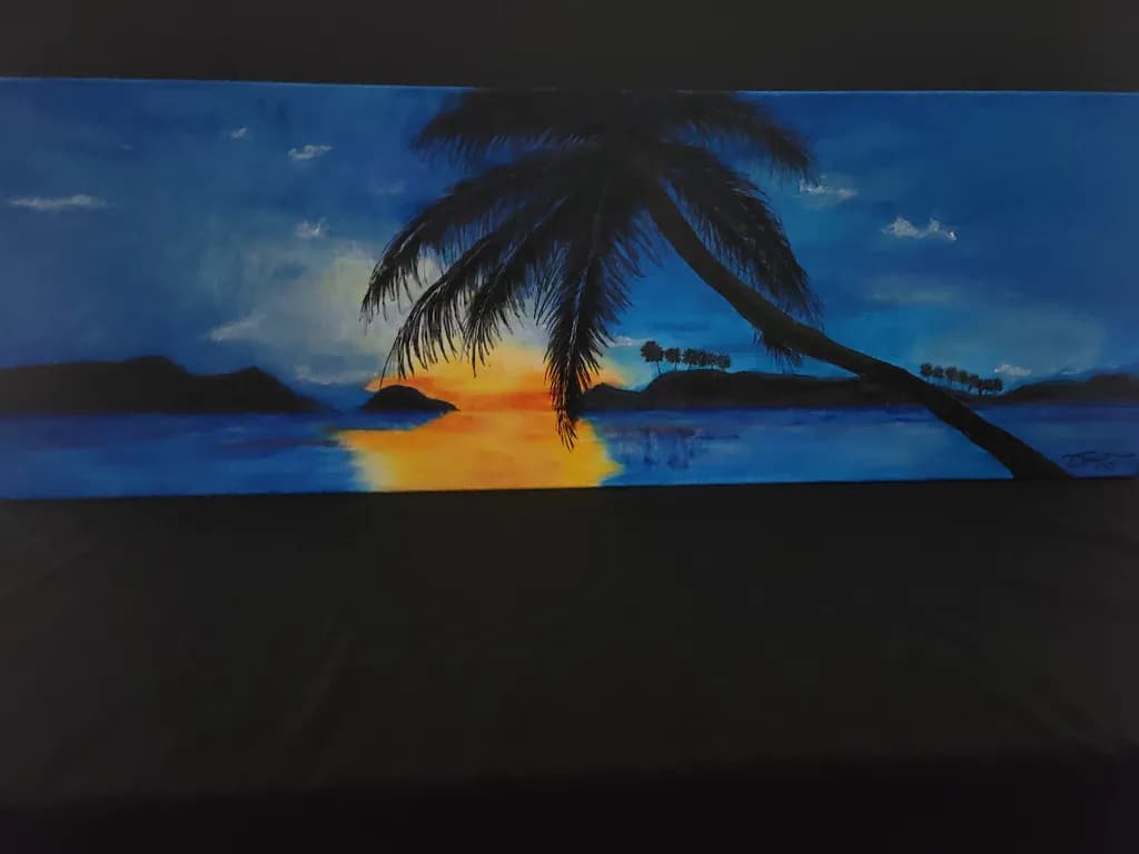 Serenity at Sunset: A Tropical Escape with Palm Silhouettes and Vibrant Skies