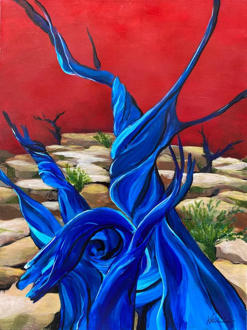 Whispers of the Blue: A Dance Against the Crimson Sky