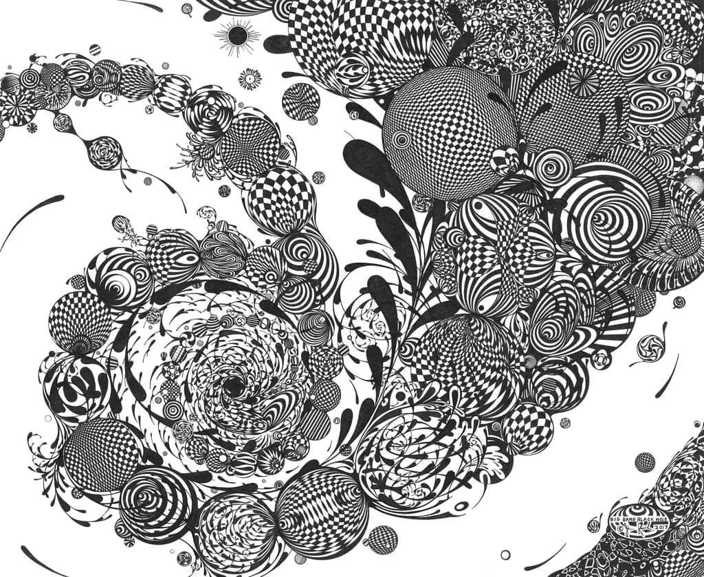 Whirlwind of Patterns: A Black and White Journey Through Spirals and Spheres