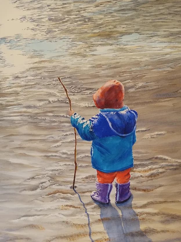 Whimsical Waters: A Child's Playful Exploration with a Stick