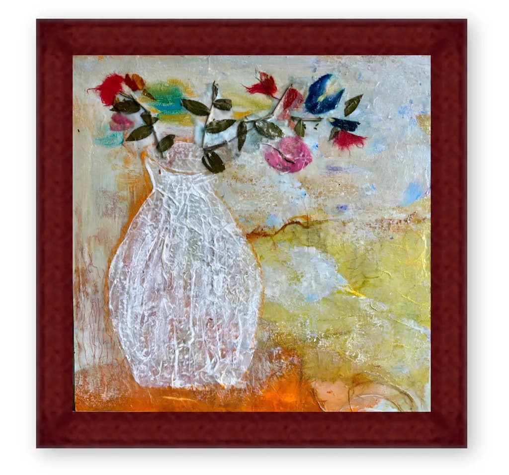 Whispers of Color: A Serene Floral Embrace in a Textured Vase