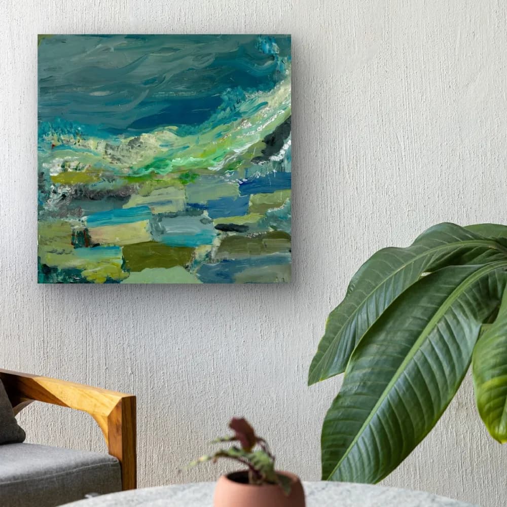 Whispers of the Ocean: A Serene Abstract Landscape in Blues and Greens