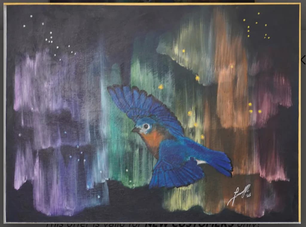 Whispers of the Night: A Bluebird's Flight Through Colorful Aurora Skies