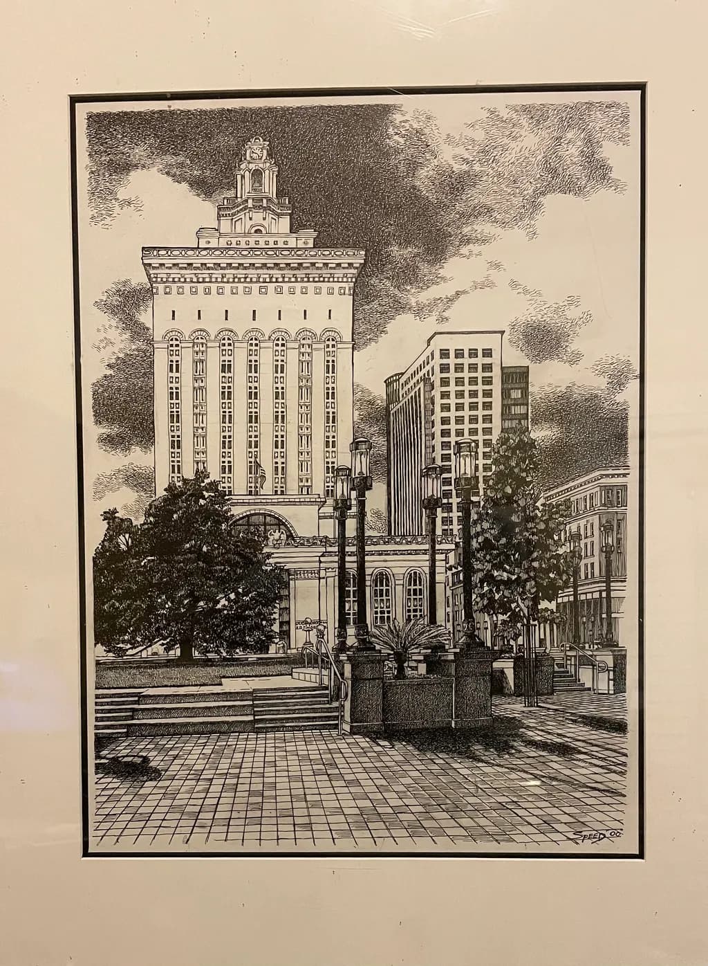 Urban Elegance: A Detailed Ink Rendering of City Architecture and Serenity