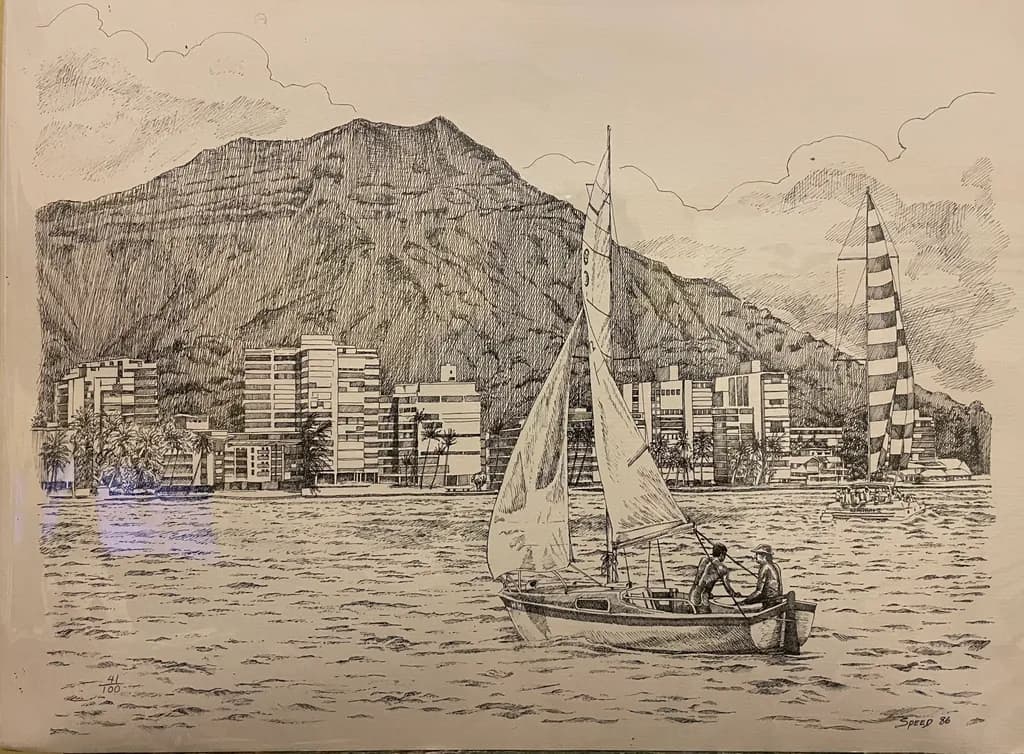 Serenity at Sea: A Captivating View of Diamond Head and Sailboats in Harmony