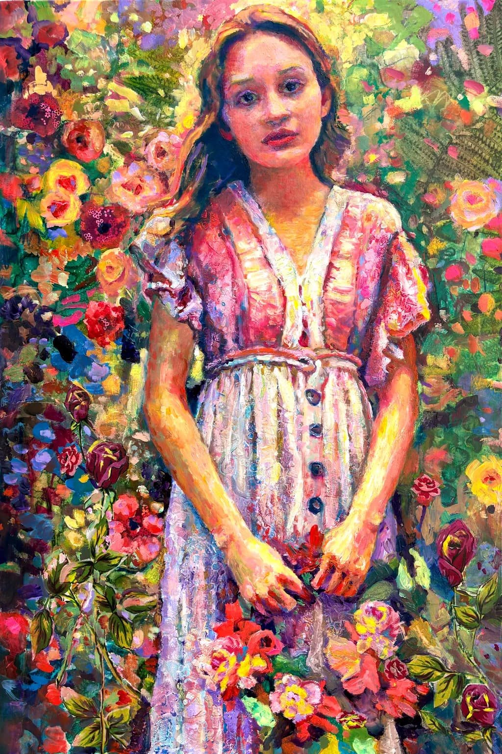 Whispers of Spring: A Young Girl Amidst a Floral Dreamscape
