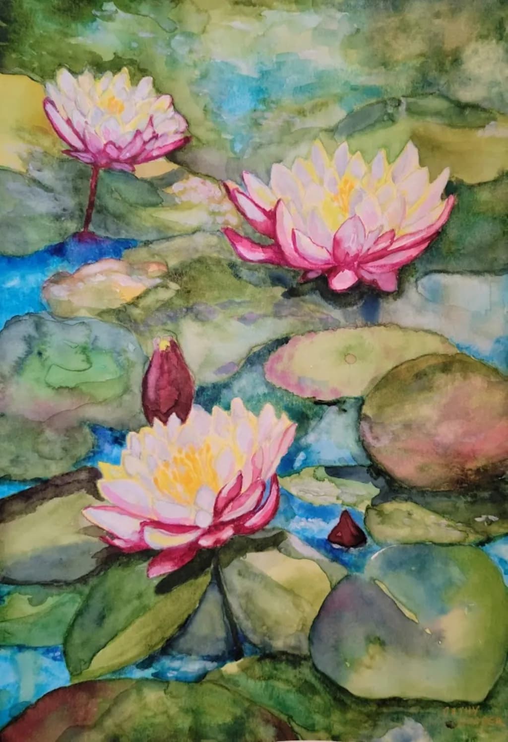 Serenity in Bloom: A Watercolor Journey Through Lotus Blossoms and Tranquil Waters