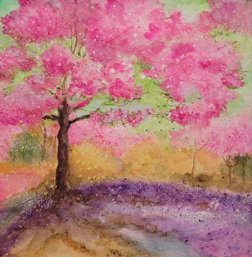 Blossoms of Serenity: A Vibrant Watercolor Journey Through Spring's Embrace