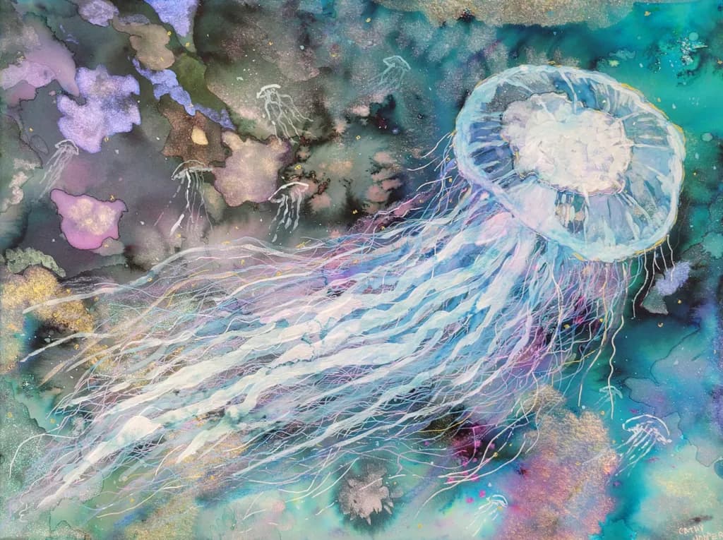 Ethereal Dance of the Jellyfish: A Watercolor Journey Through the Ocean's Depths