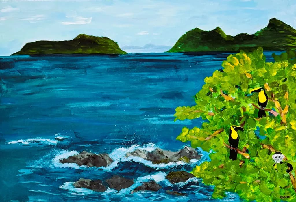 Tropical Serenity: Vibrant Birds and Ocean Bliss