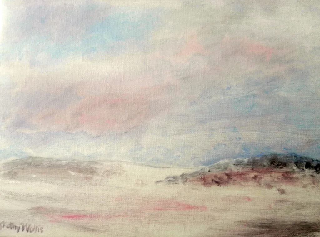 Whispers of Serenity: An Abstract Pastel Landscape of Soft Clouds and Tranquil Horizons
