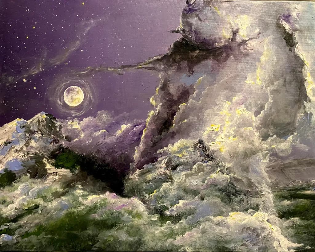 Whispers of the Moonlit Clouds: A Celestial Dance in Purple Hues