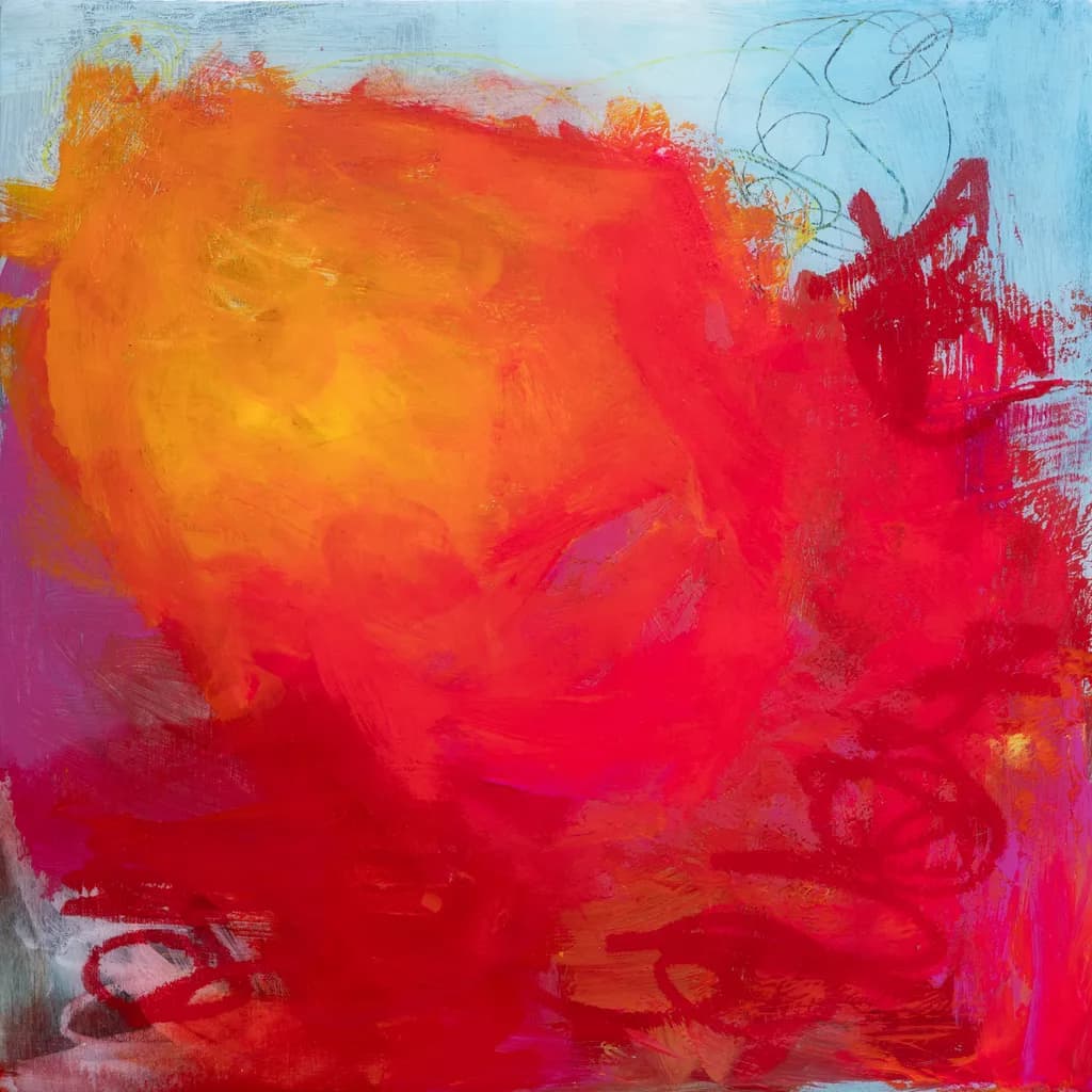 Vibrant Embrace: A Dance of Red and Gold in Abstract Expressionism