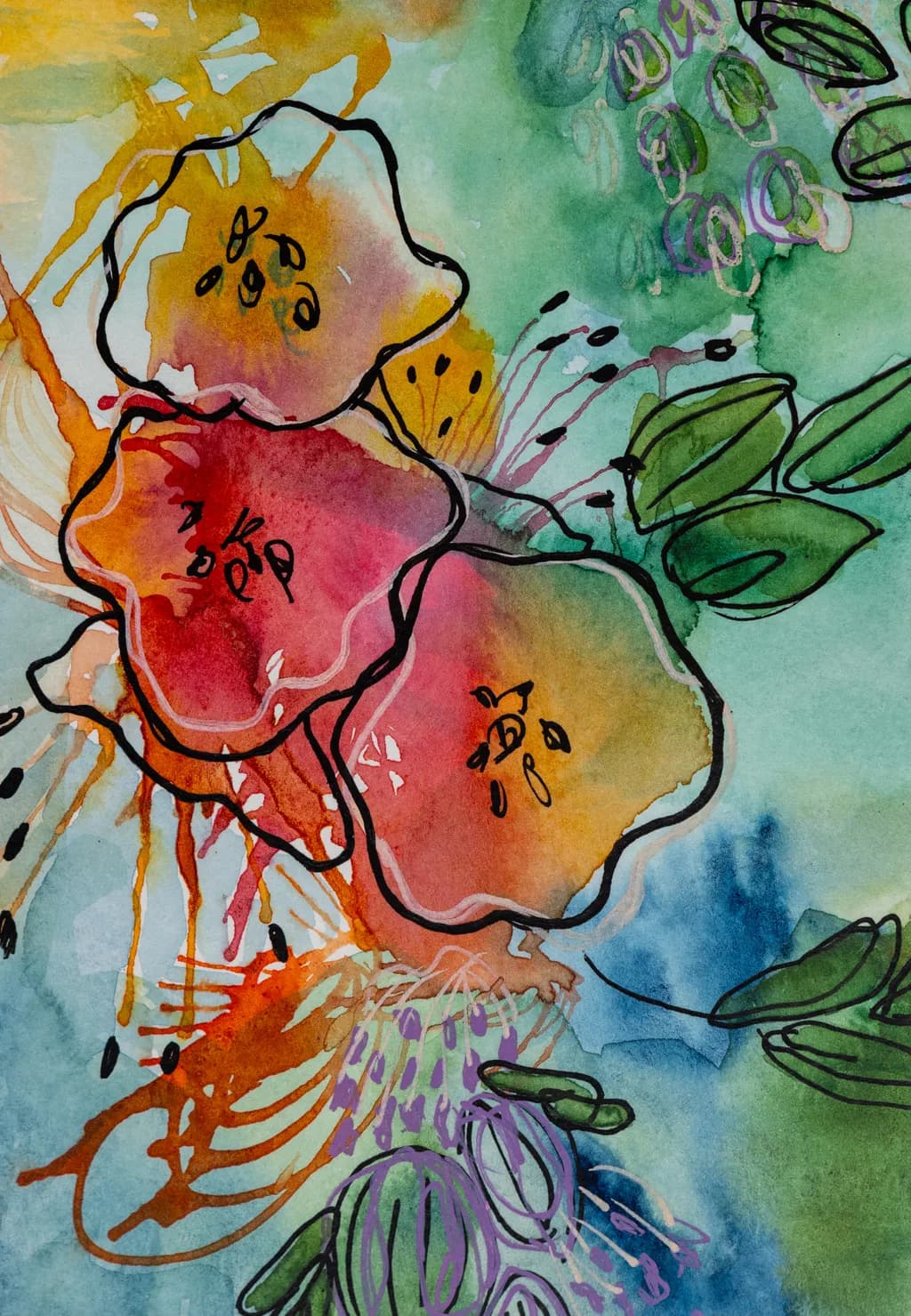 Vibrant Whispers of Nature: An Abstract Watercolor Floral Journey