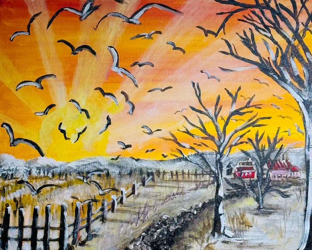 Serene Sunset Symphony: A Dance of Birds and Colors in Nature's Embrace