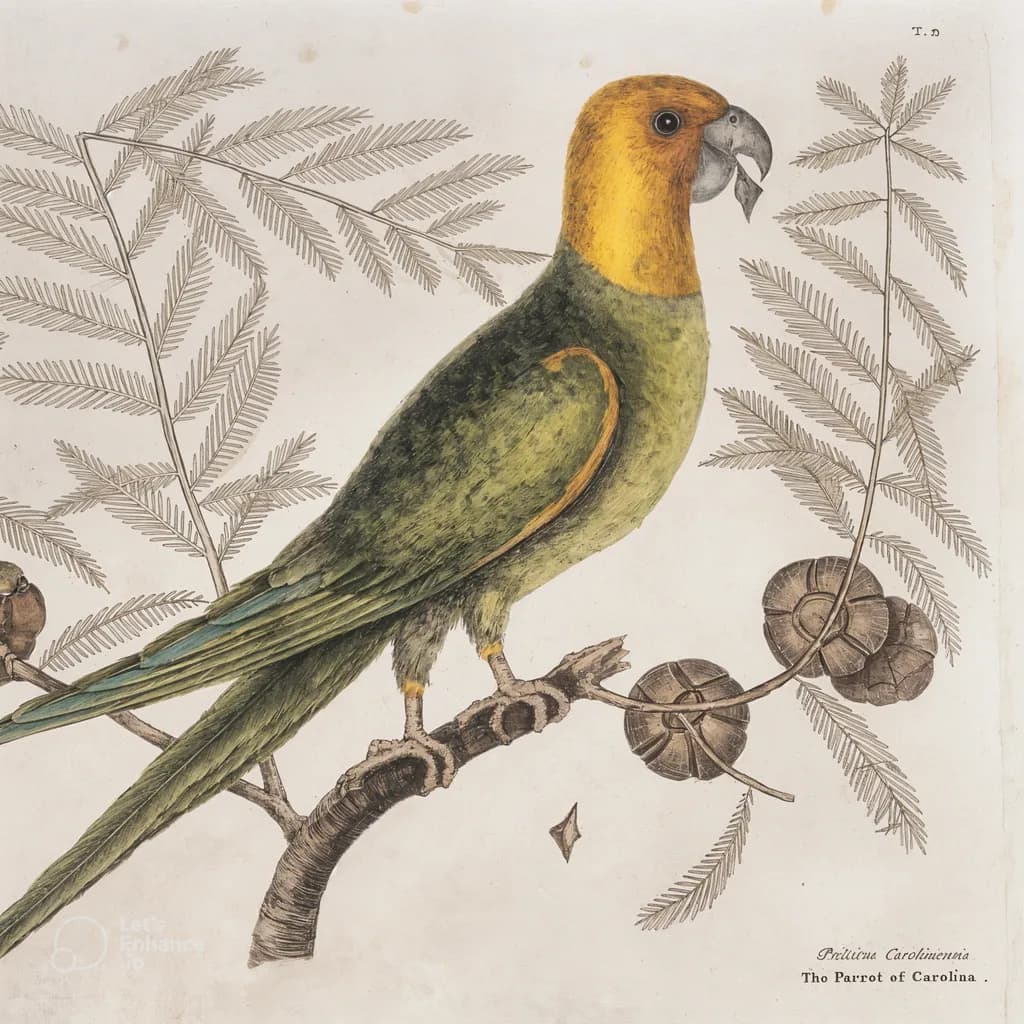 Whimsical Whispers: The Parrot of Carolina in Nature's Embrace