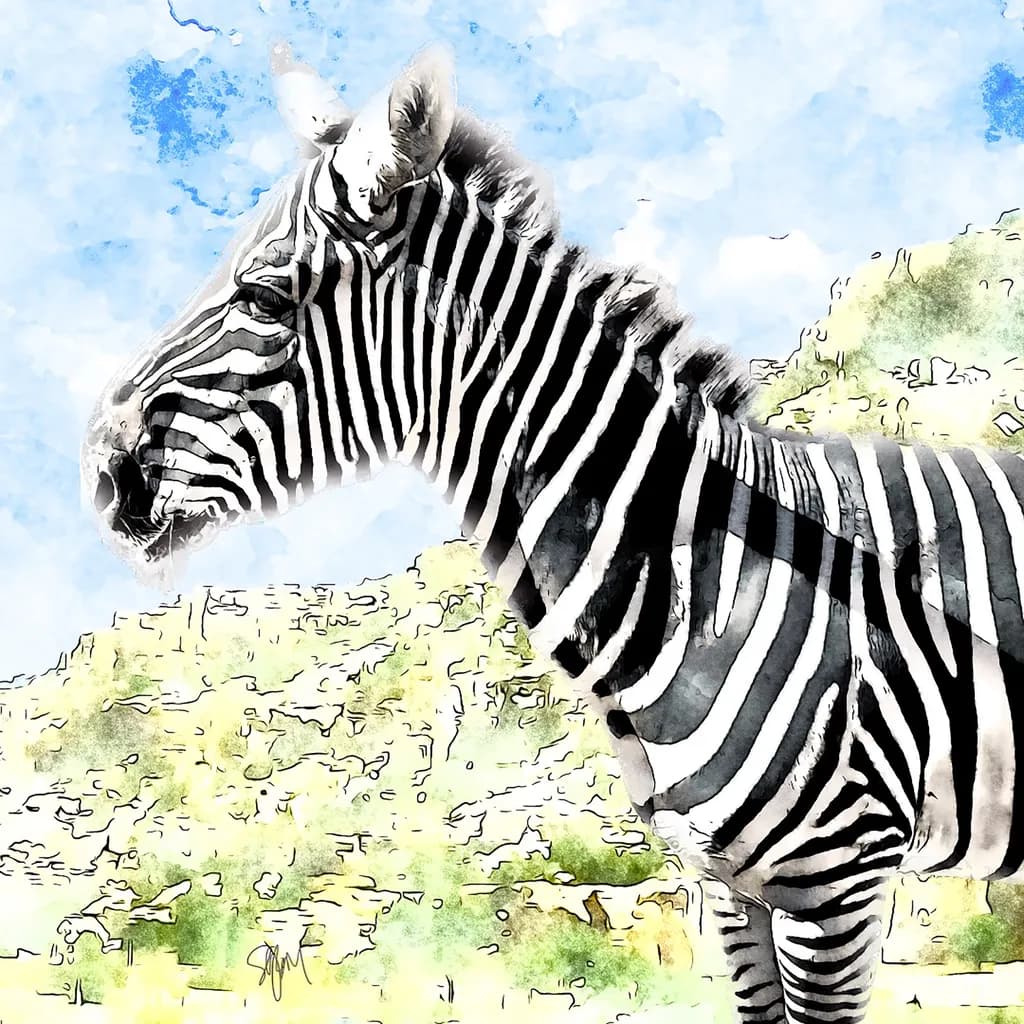 Majestic Stripes: A Watercolor Portrait of a Zebra in Nature's Embrace