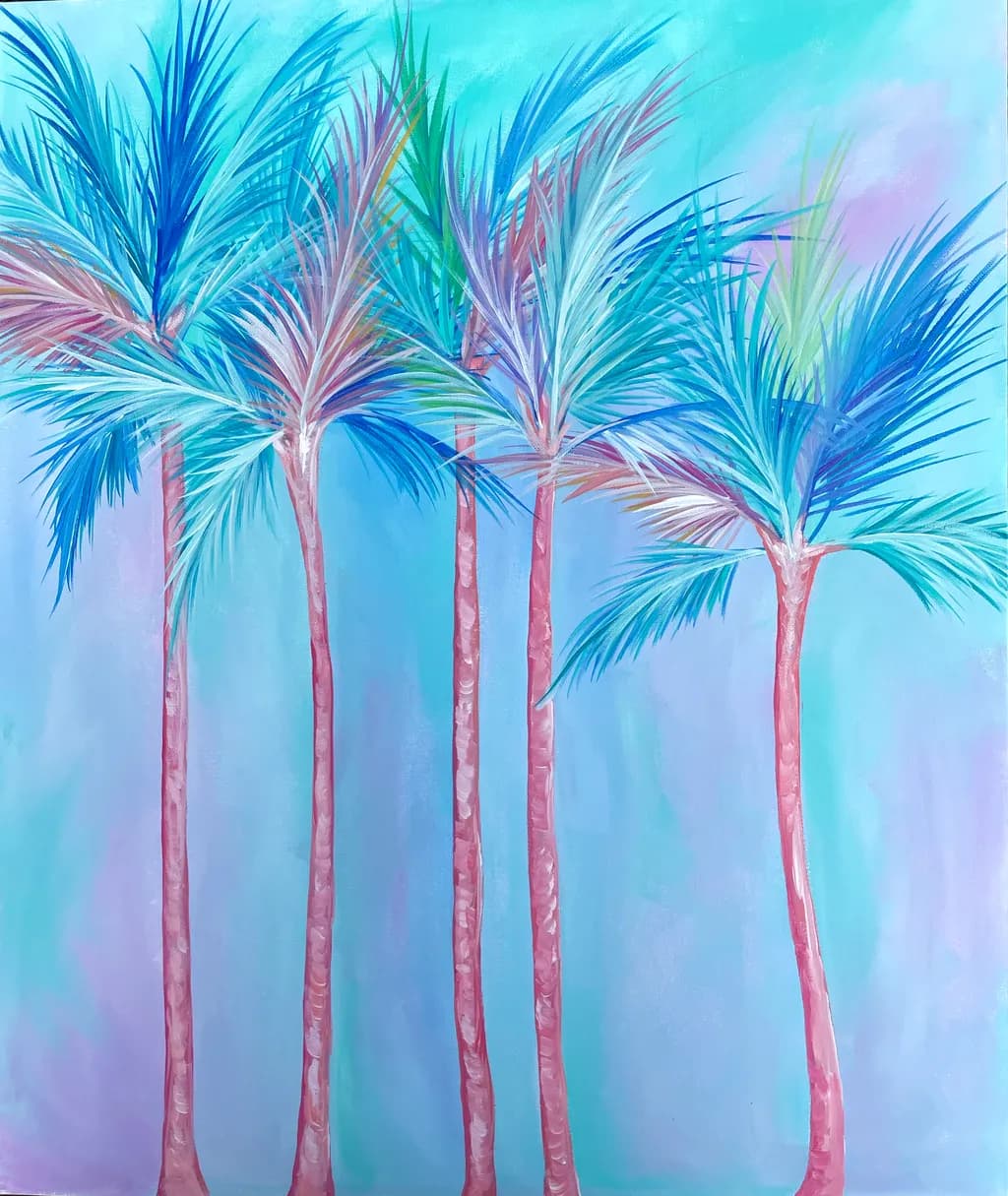 Tropical Whispers: A Dance of Colorful Palms in Abstract Harmony