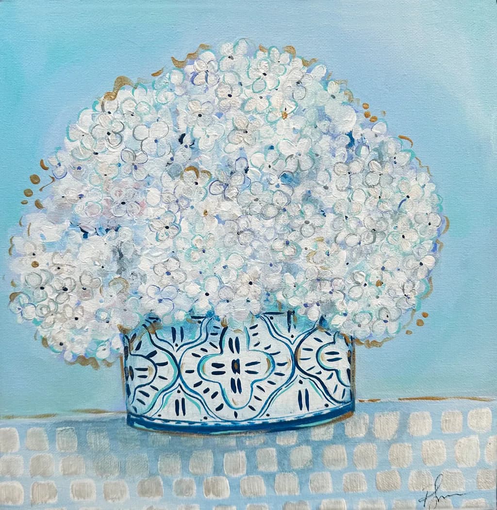 Whispers of White: A Floral Dream in Blue and Gold