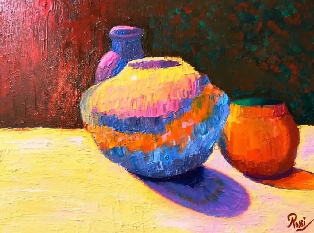 Vibrant Harmony: A Dance of Colorful Vessels in Light and Shadow