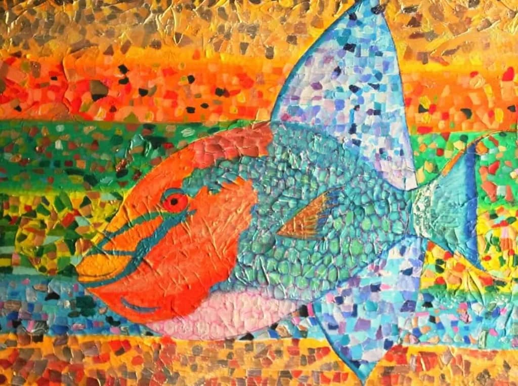 Vibrant Mosaic Fish: A Colorful Abstract Journey Through Oceanic Depths
