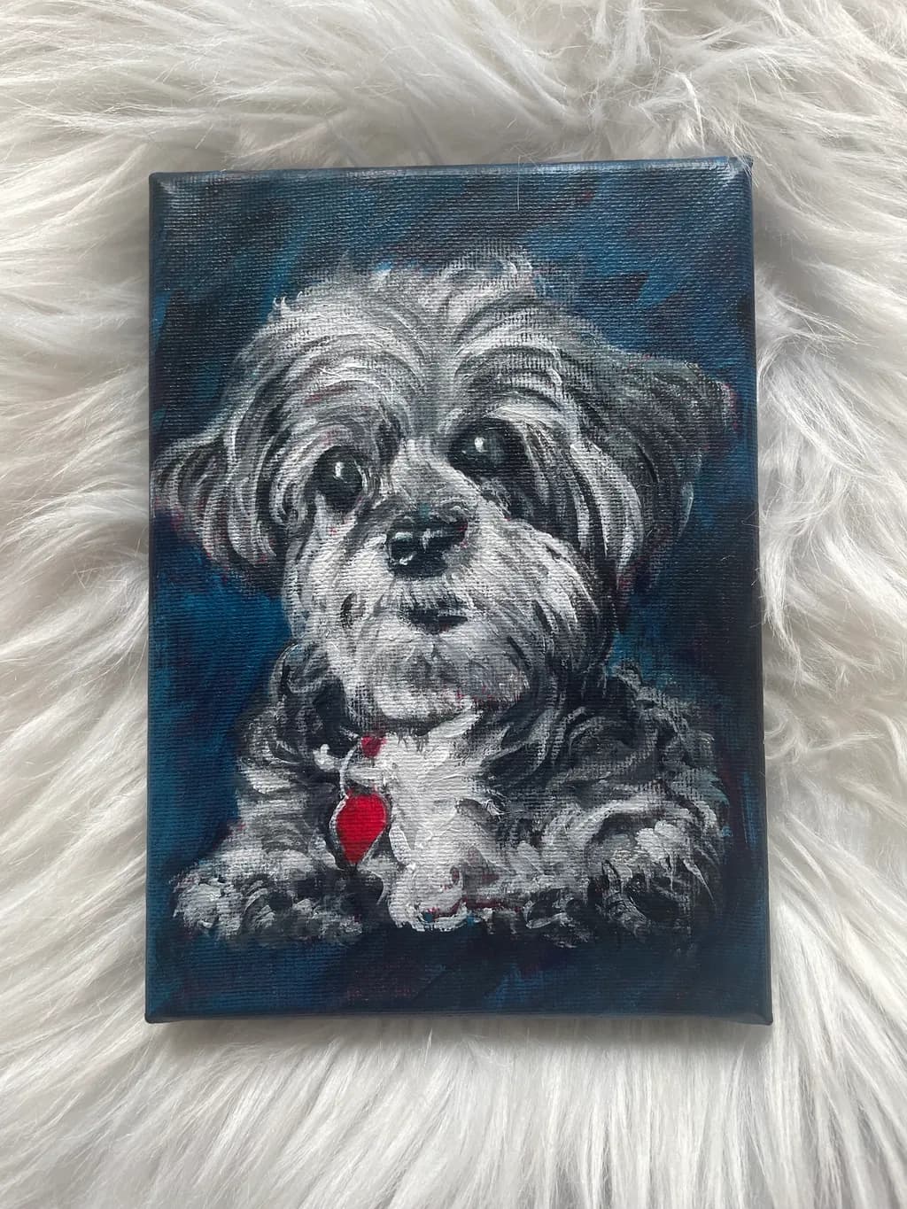 Adorable Fluffy Dog Portrait: A Heartwarming Painting of Canine Charm
