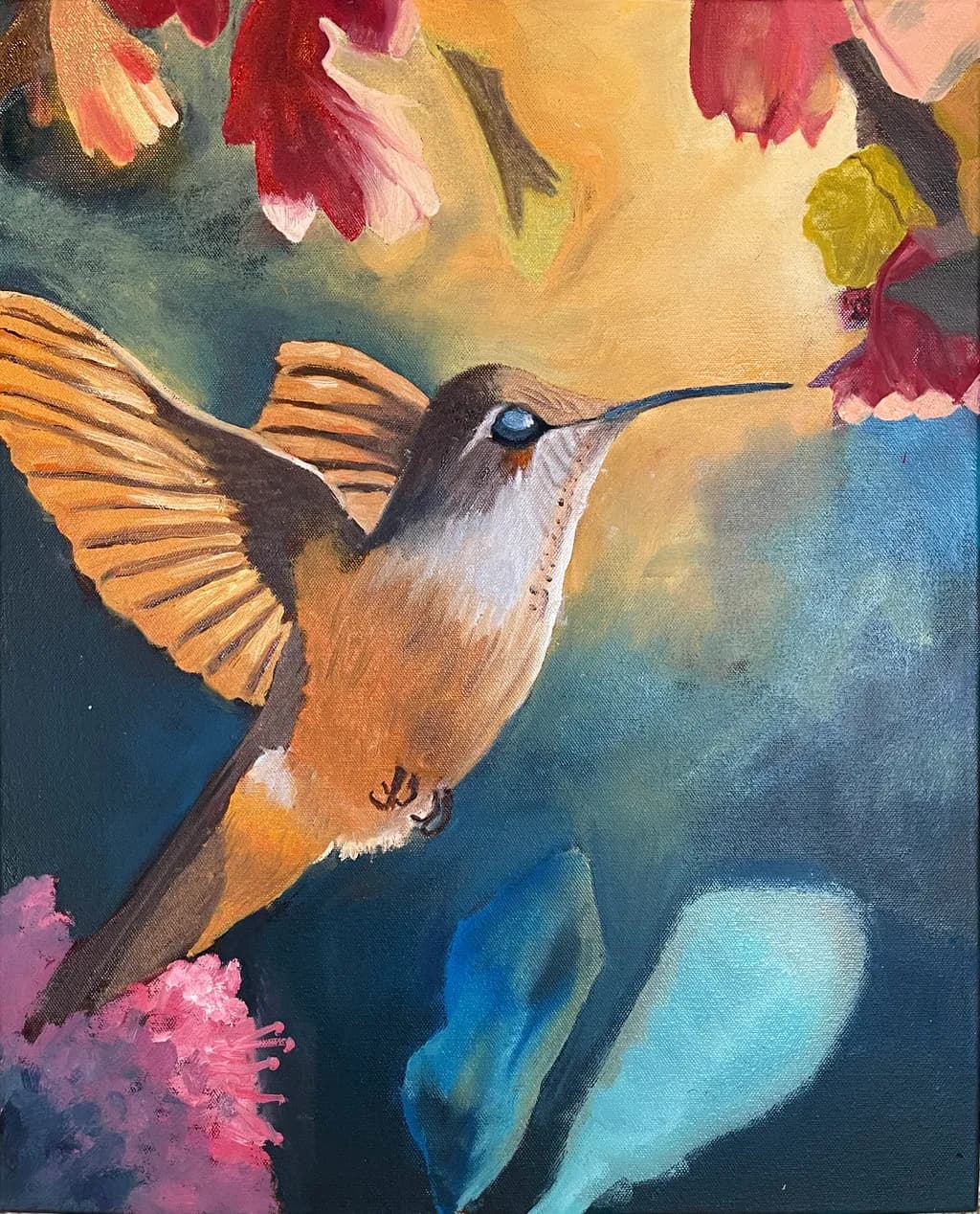 Vibrant Hummingbird in Bloom: A Colorful Dance of Nature