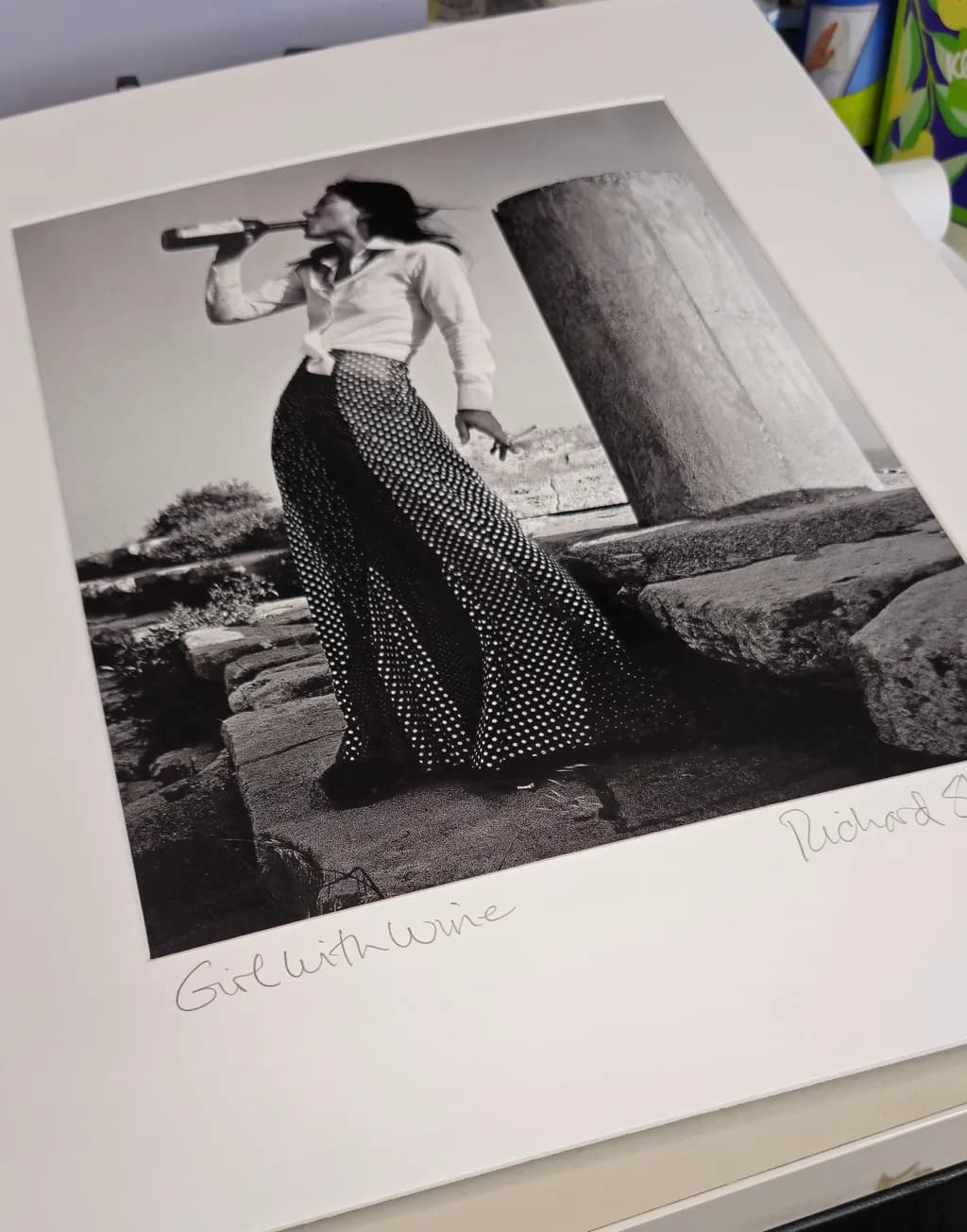 "Girl With Wine" 11x14 print in 16x20 mat