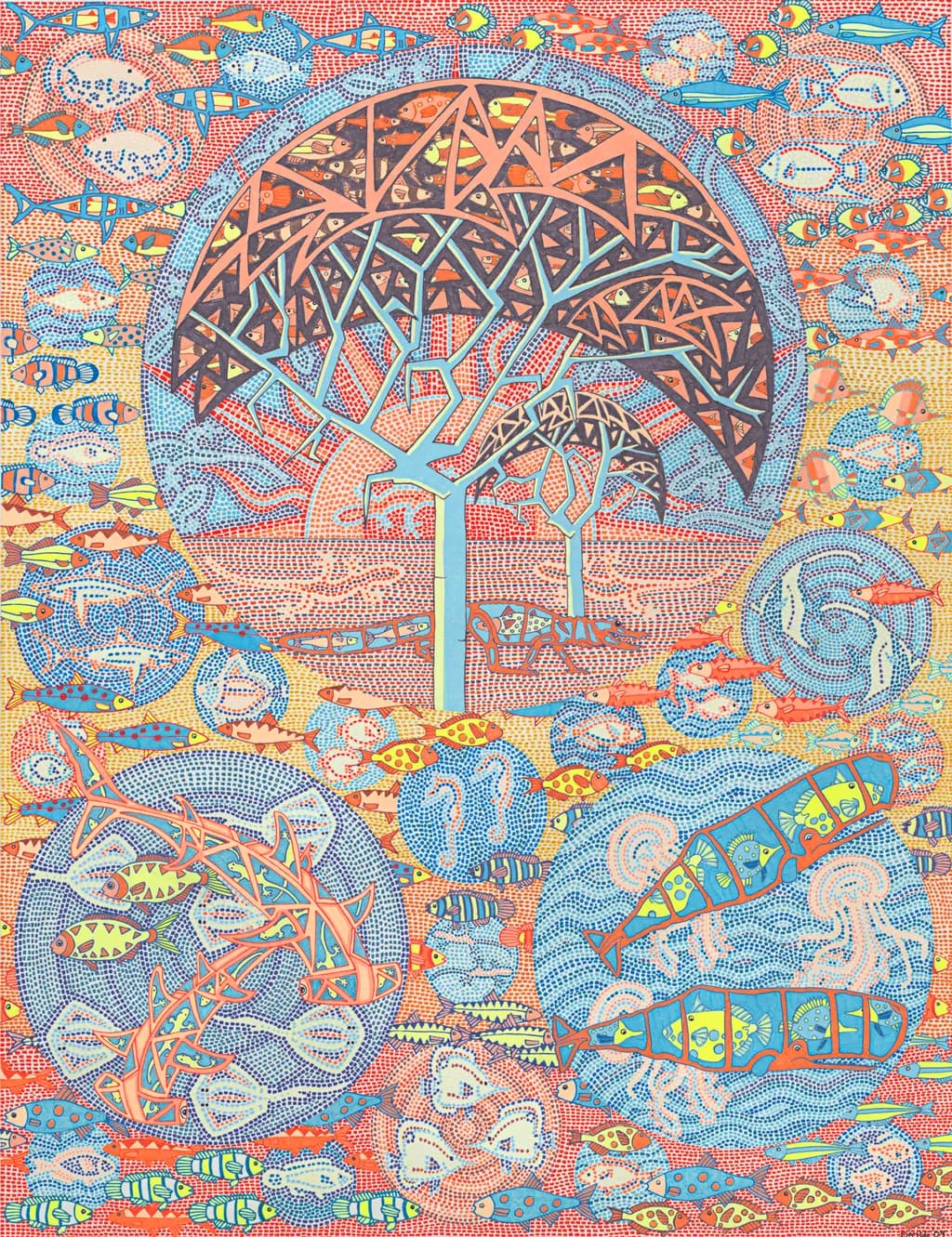 Whimsical Marine Dreams: A Colorful Abstract Journey Through Patterns and Life Underwater