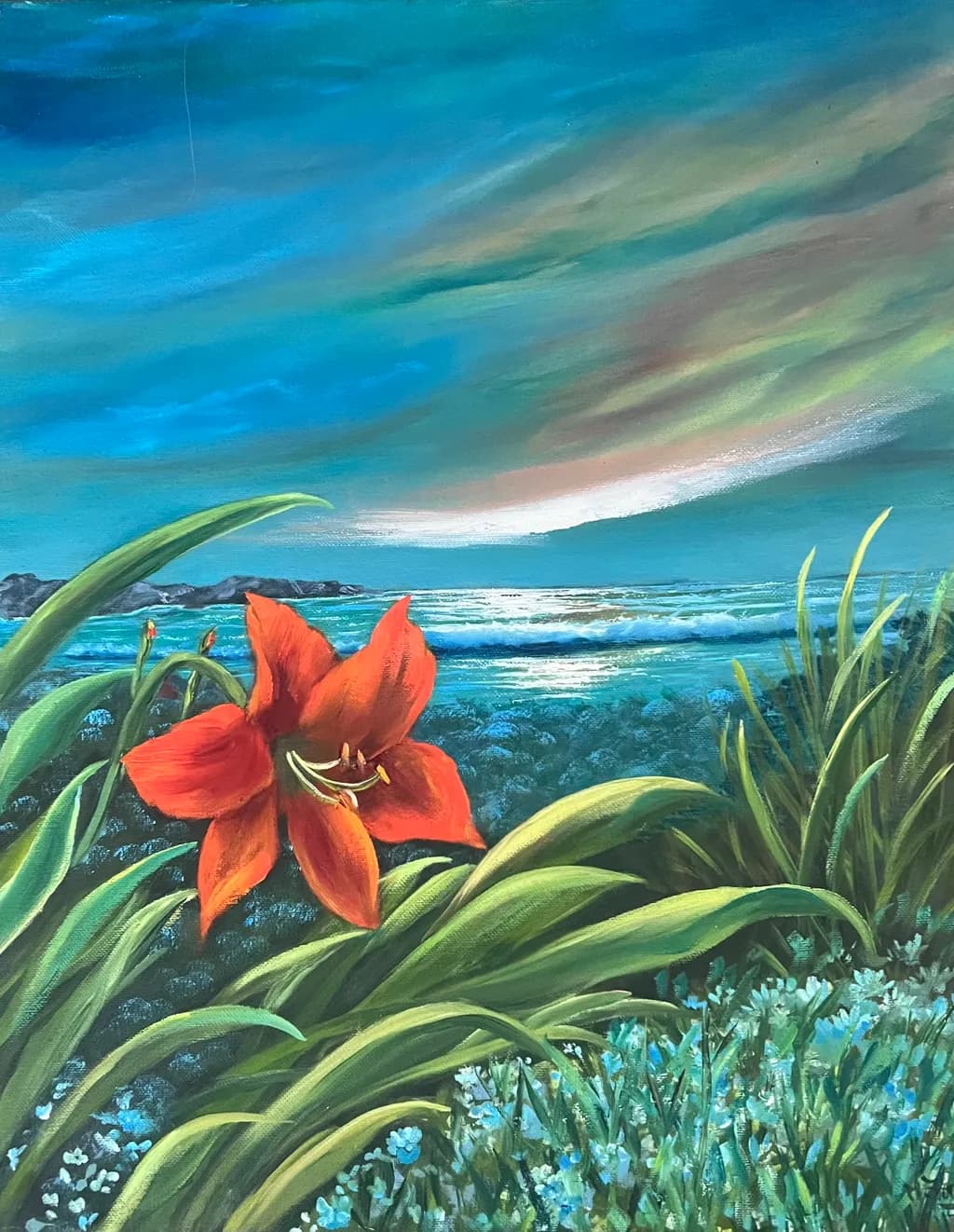 Crimson Bloom by the Sea