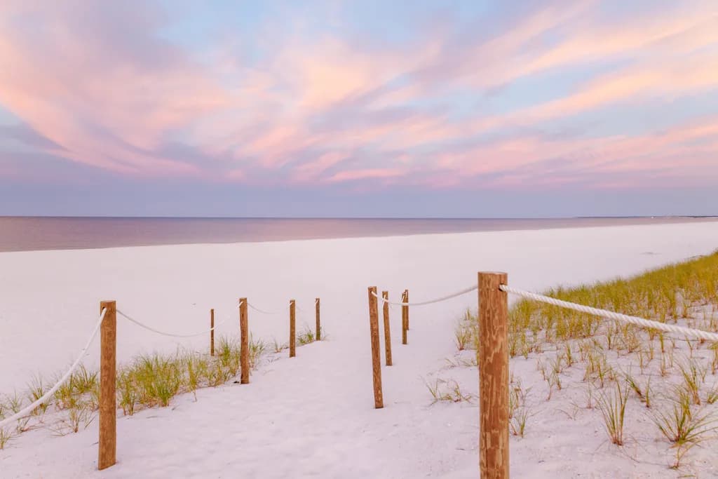 Serene Pathway to Sunset Bliss: A Tranquil Beach Escape