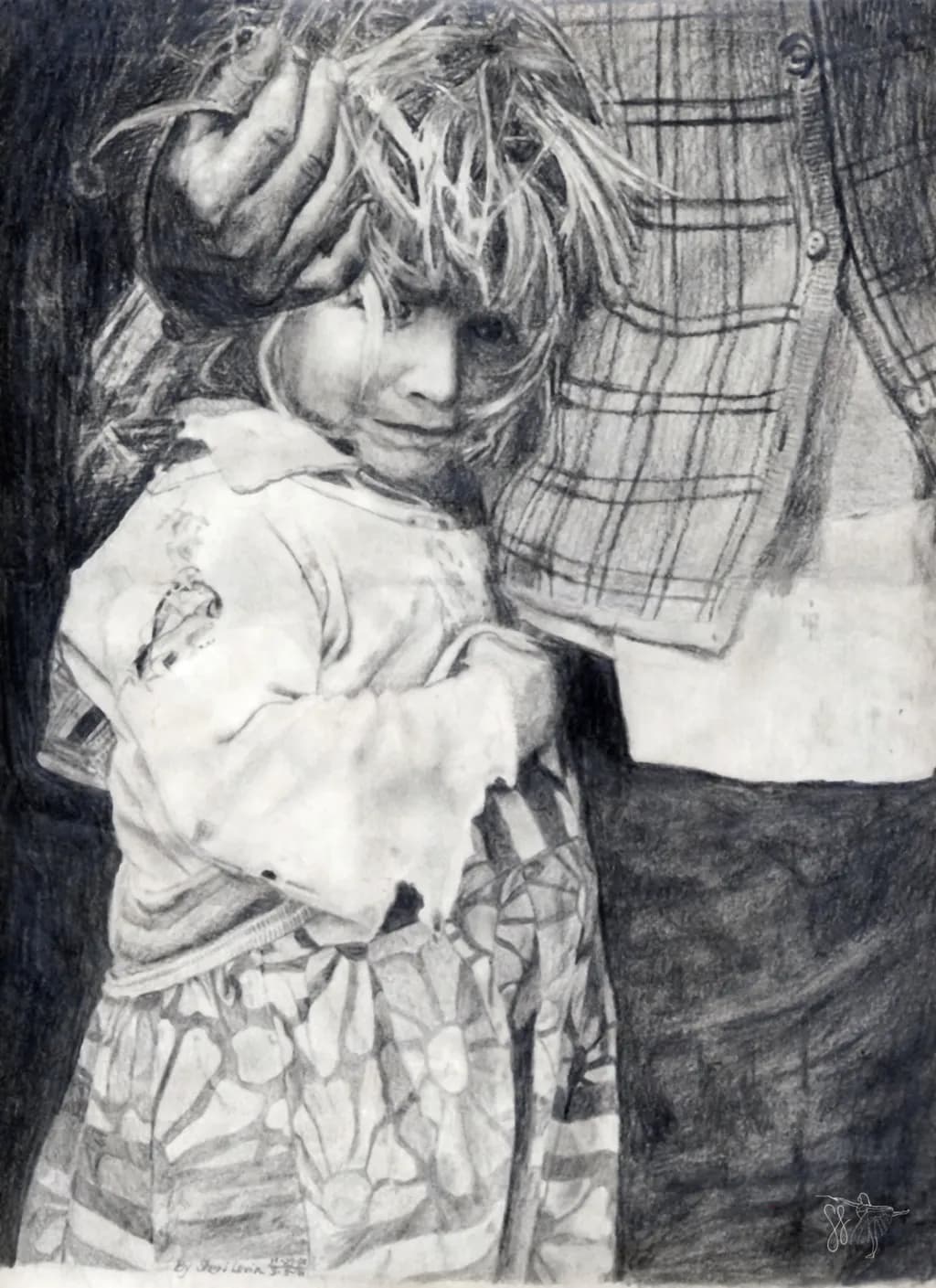 Whispers of Innocence: A Tender Embrace in Pencil and Paper