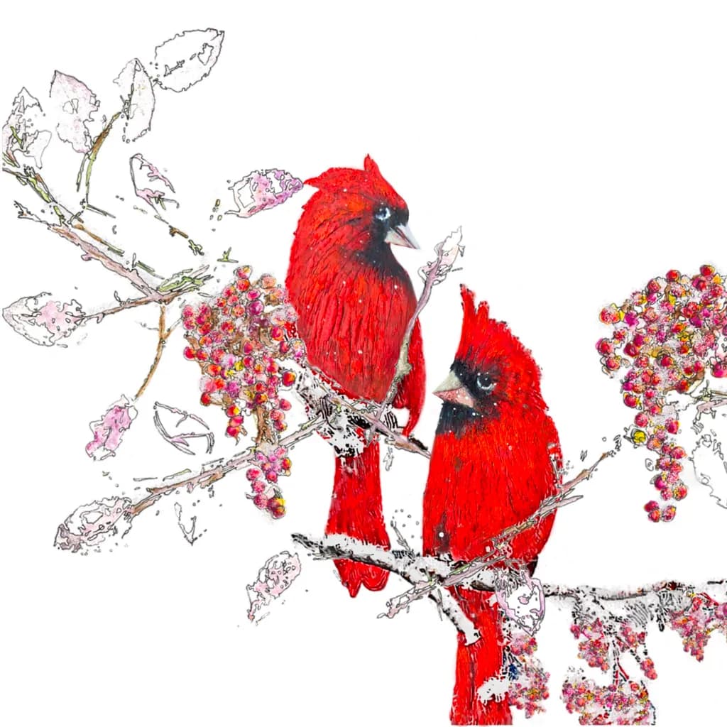 Cardinals on Winterberries