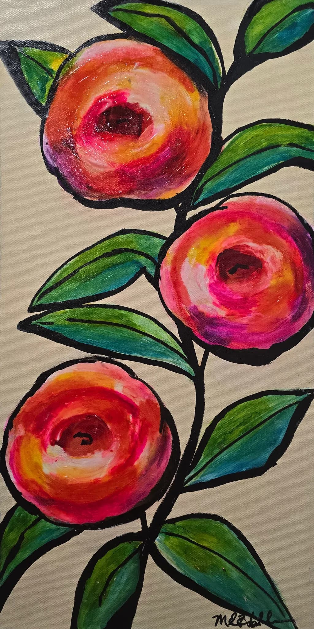 Blosoms of Joy: (Vibrant leaves and flowers: Original Floral Artwork)
