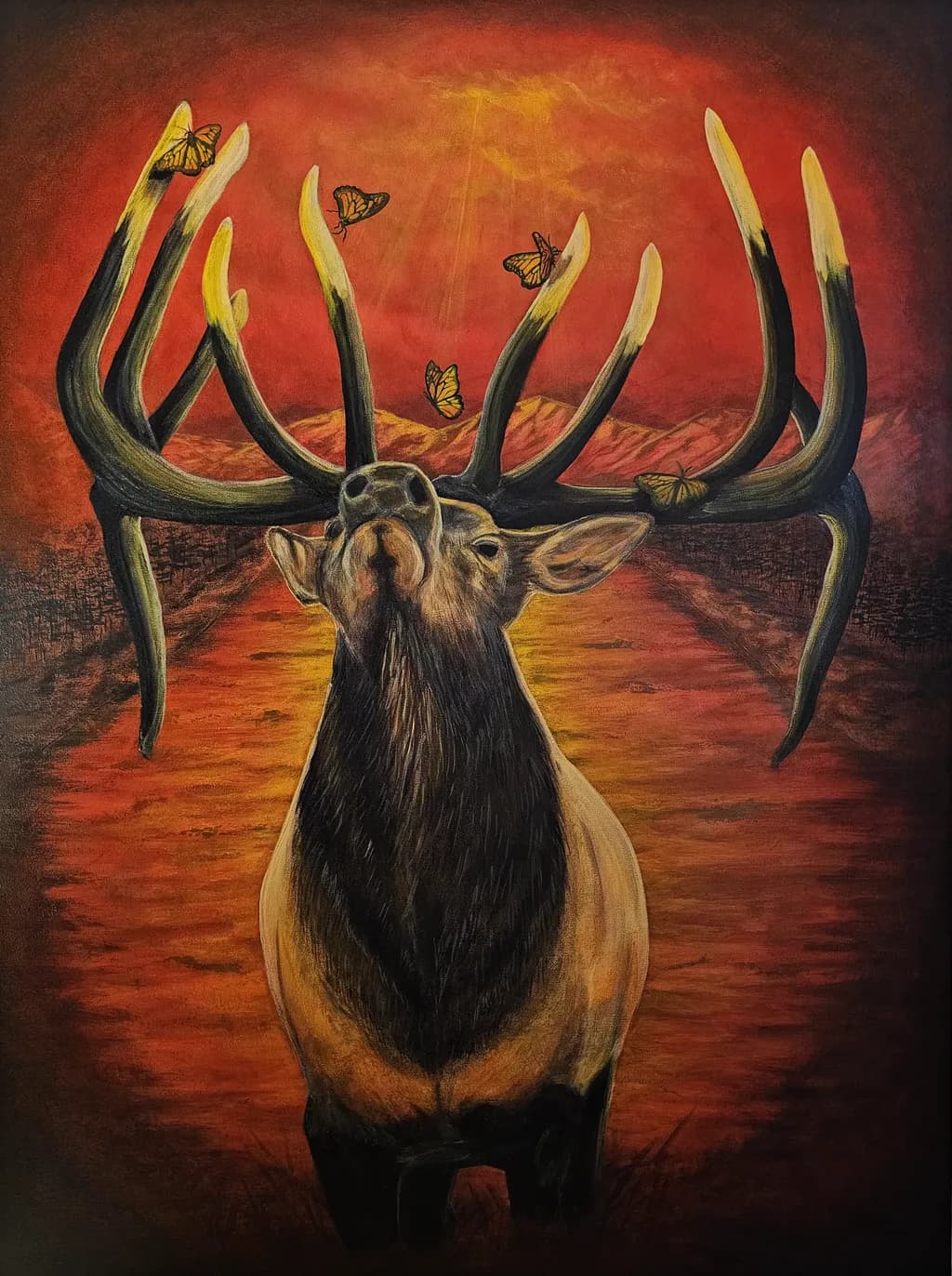 Majestic Elk in a Dance of Butterflies: A Vibrant Celebration of Nature's Harmony
