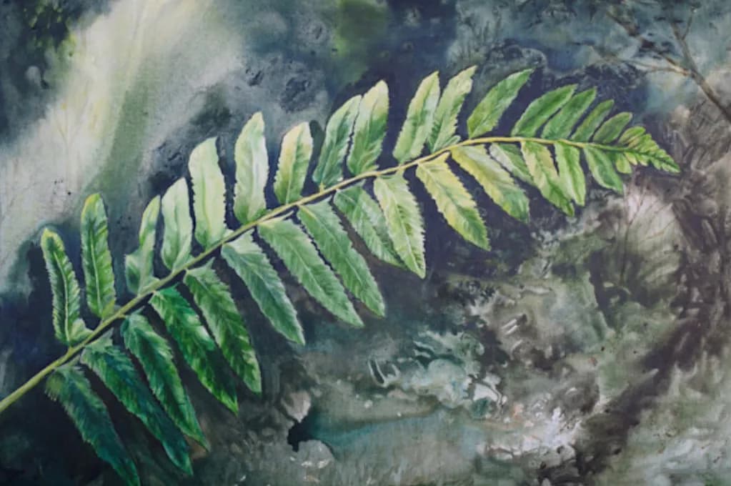 Lush Serenity: A Watercolor Journey Through Ferns and Nature's Palette