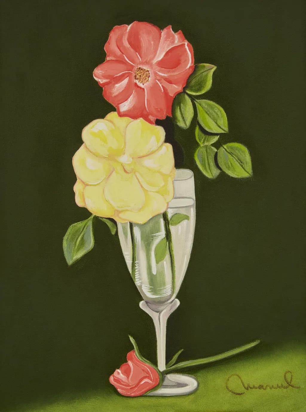 Roses in Champagne Glass